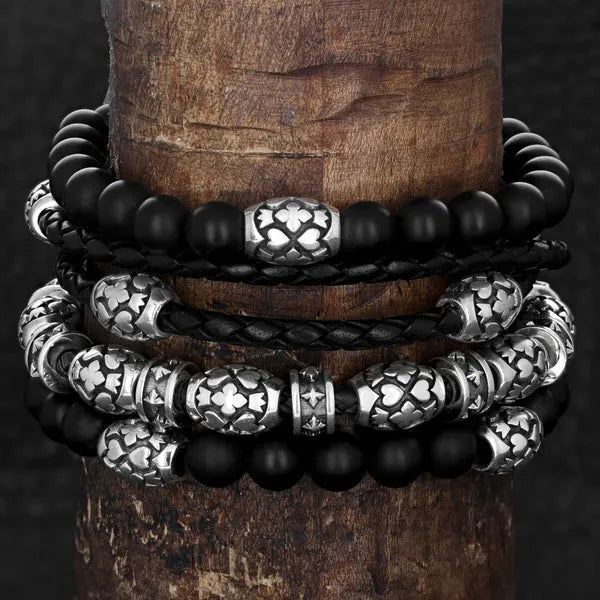 Leather Bracelet With Motif Barrel Beads