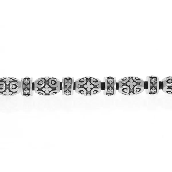 Leather Bracelet With Mb Cross Barrel Beads
