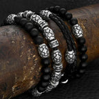 Double Wrapped Leather Bracelet With Motif Barrel Beads
