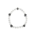 8mm White Pearl Bracelet W/ 4 Silver Rose Beads
