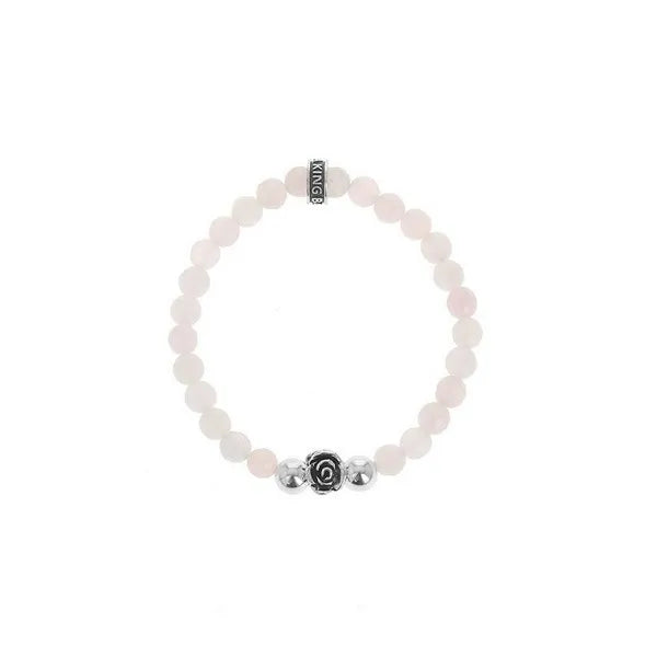 6mm Rose Quartz Bead Bracelet W/ 2 Silver Beads and 1  Silver Rose Bead