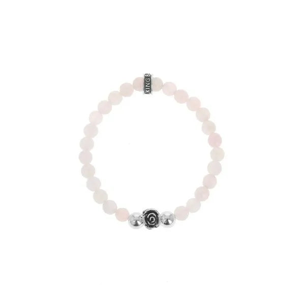 6mm Rose Quartz Bead Bracelet W/ 2 Silver Beads and 1  Silver Rose Bead
