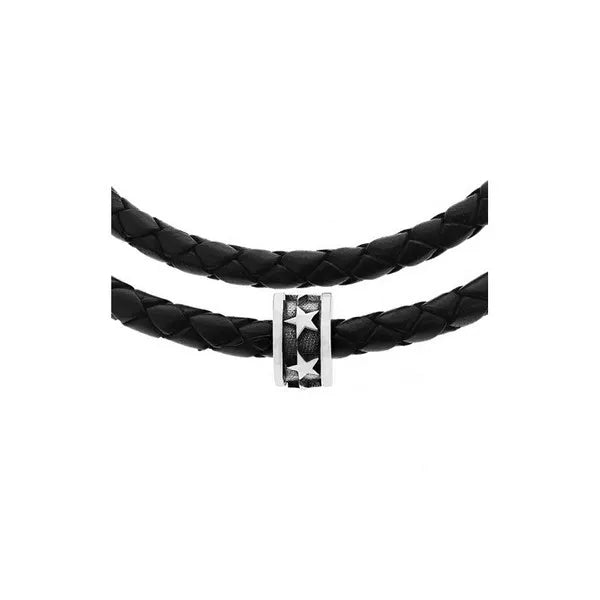 Double Wrap Leather Bracelet With Micro Stackable Star Rings