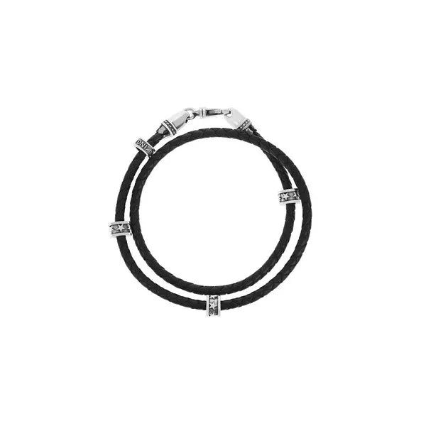 Double Wrap Leather Bracelet With Micro Stackable Star Rings