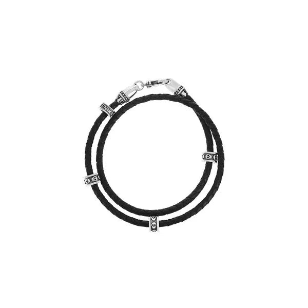 Double Wrap Leather Bracelet With Micro Stackable Skull Rings