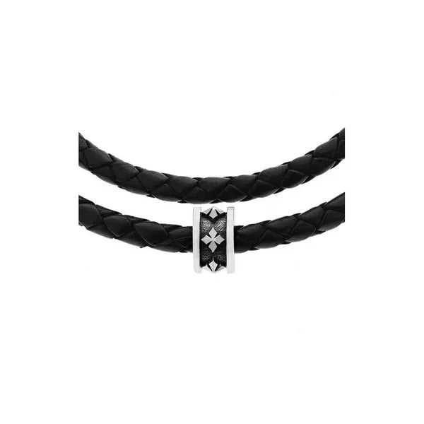 Double Wrap Leather Bracelet With Micro Stackable Mb Cross Rings