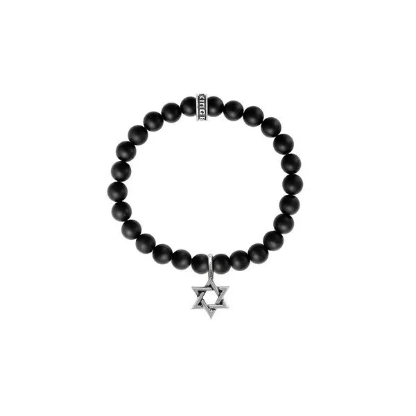 8mm Black Onyx Bead Bracelet With Silver Star of David