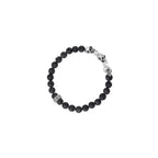8mm Lava Rock Bead Bracelet W/ 3 Skulls and 2 Silver Beads