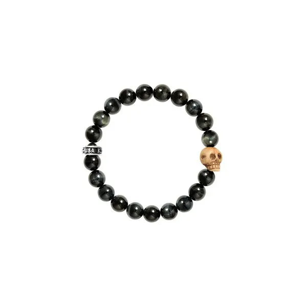 10mm Blue Tiger Eye Bead Bracelet With Bone Skull