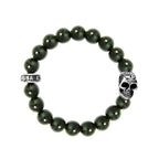 10mm Amethyst Polish Beaded Bracelet W/ Dotd Skull