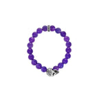 10mm Amethyst Polish Beaded Bracelet W/ Dotd Skull