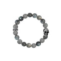 10mm Labradorite Bead Bracelet W/ Dotd Skull