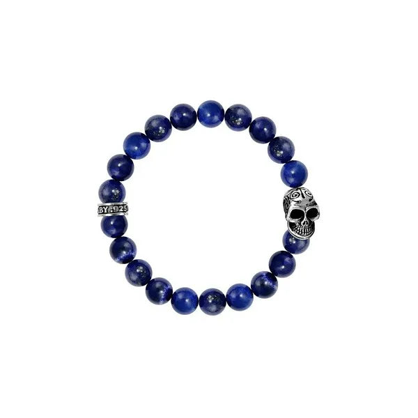 10mm Lapis Bead Bracelet W/ Dotd Skull