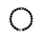 8mm Grey Agate Bead Bracelet W/ Small Silver Skull Bead