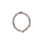 8mm Grey Agate Bead Bracelet W/ Small Silver Skull Bead