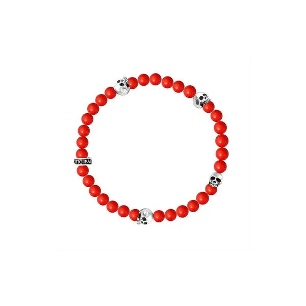 6mm Onyx Bead Bracelet W/ 4 Skulls