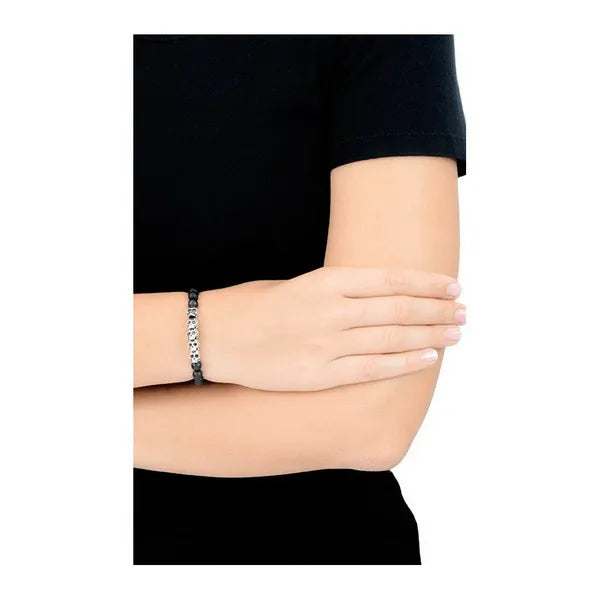 6mm Onyx Bead Bracelet W/ Skull Bridge