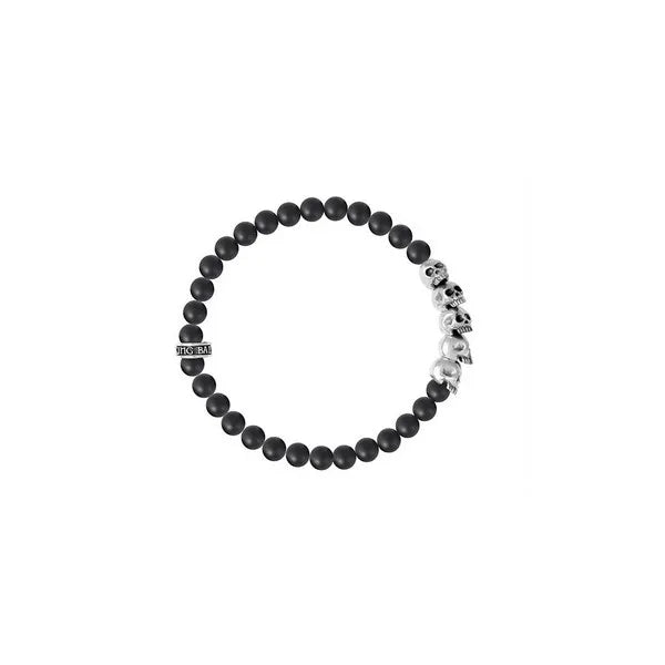 6mm Onyx Bead Bracelet W/ Skull Bridge