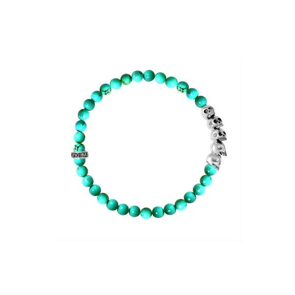 6mm Onyx Bead Bracelet W/ Skull Bridge