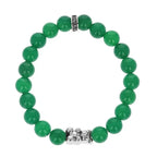 Green Agate Beaded Bracelet W/ Large Silver Gummie Bear