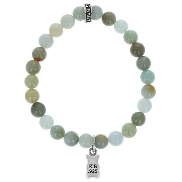 Burma Jade 8mm Beaded Bracelet W/ Small Silver Gummie Bear Charm
