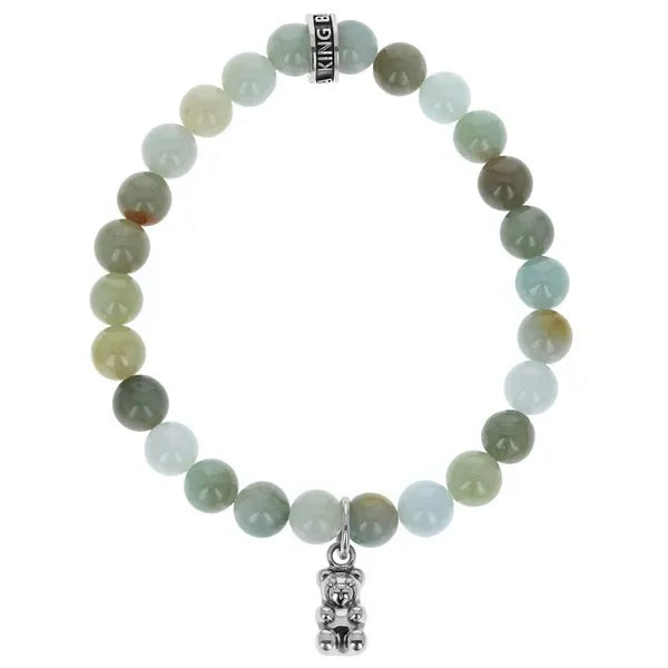 Burma Jade 8mm Beaded Bracelet W/ Small Silver Gummie Bear Charm