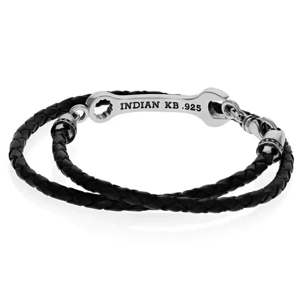Indian Motorcycle Double Wrapped Leather Bracelet W/ Large Wrench