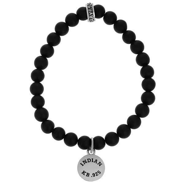 Indian Motorcycle 8mm Onyx Beaded Bracelet W/ Speedometer Charm