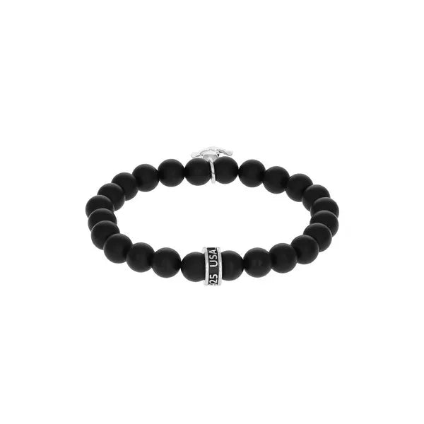 Anchor Skull Charm Mate Onyx Beaded Bracelet