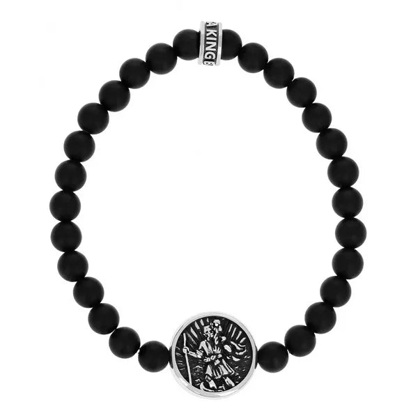 Saint Christopher Onyx Beaded Bracelet