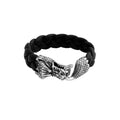 Leather Bracelet With Large Silver Dragon Clasp.