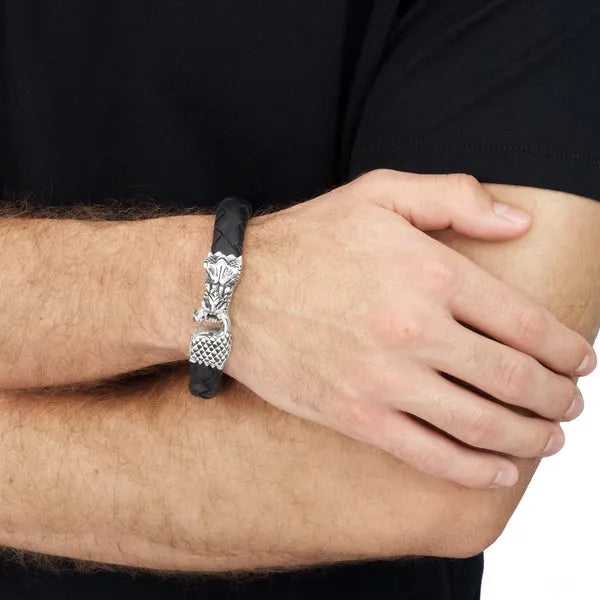 Leather Bracelet W/ Silver Dragon Clasp