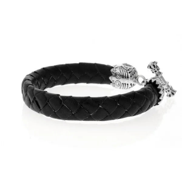 Leather Braid W/ Dotd Skull