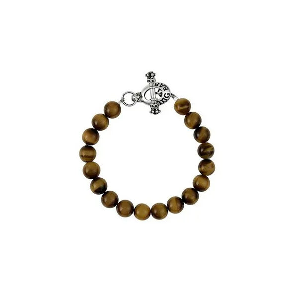 10mm Brown Tiger Eye Bead Bracelet With Silver Toggle Clasp
