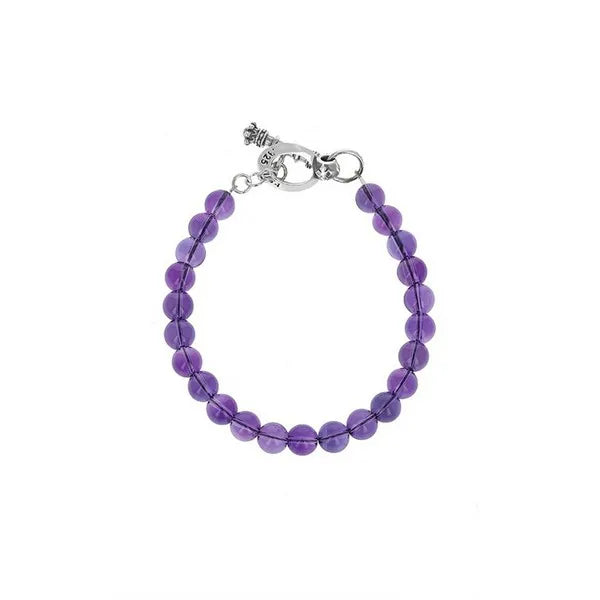 8mm Amethyst Polish Bead Bracelet W/ Silver Clasp