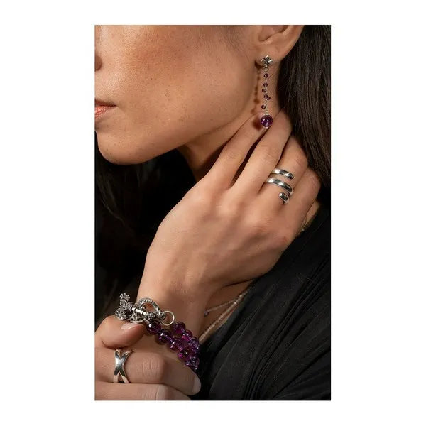 8mm Amethyst Polish Bead Bracelet W/ Silver Clasp