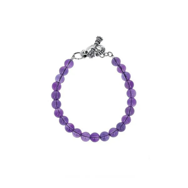 8mm Amethyst Polish Bead Bracelet W/ Silver Clasp