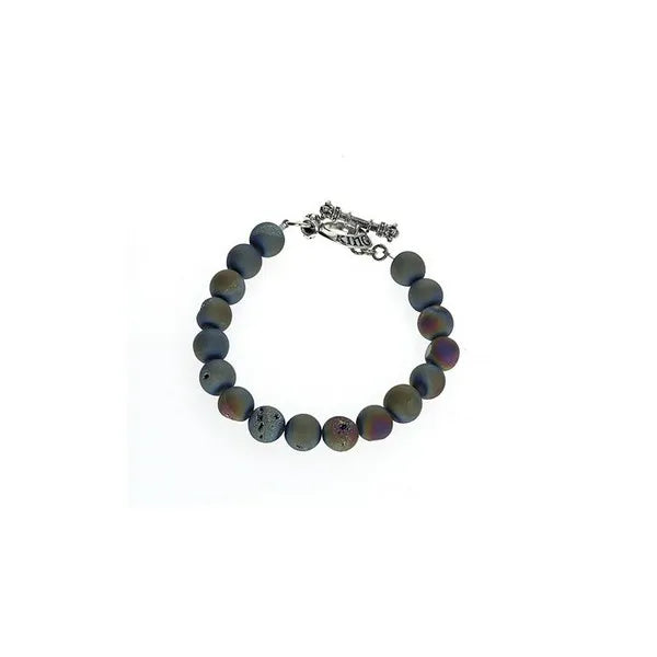 8mm Amethyst Polish Bead Bracelet W/ Silver Clasp