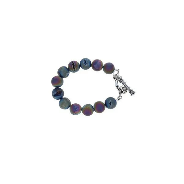 8mm Amethyst Polish Bead Bracelet W/ Silver Clasp