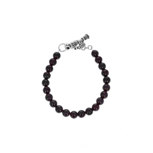 8mm Amethyst Polish Bead Bracelet W/ Silver Clasp