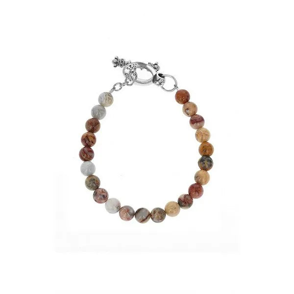 8mm Amethyst Polish Bead Bracelet W/ Silver Clasp
