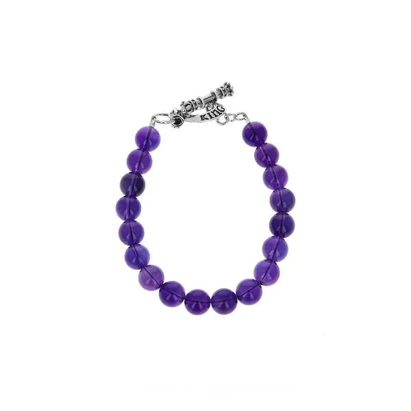 8mm Amethyst Polish Bead Bracelet W/ Silver Clasp
