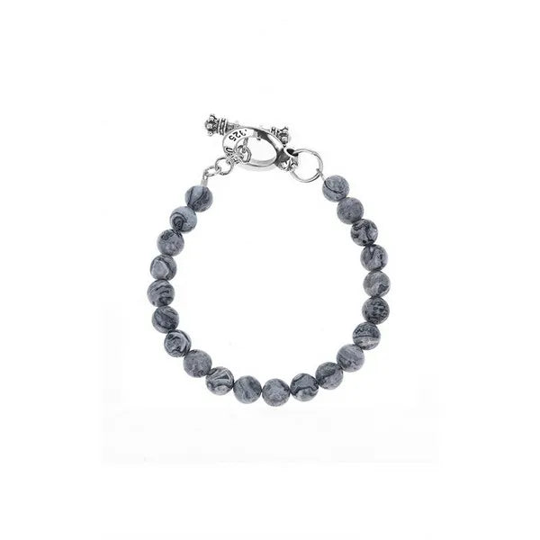 8mm Amethyst Polish Bead Bracelet W/ Silver Clasp