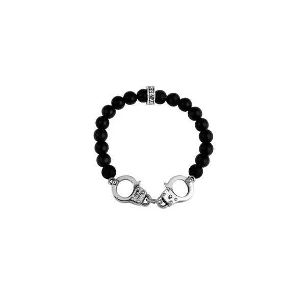 8mm Onyx Bead Bracelet With Handcuffs