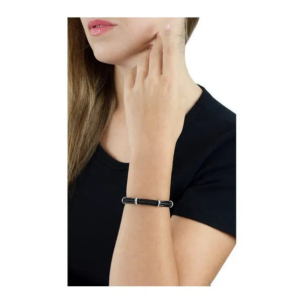 Multi Stranded Leather Bracelet With Silver Rondelle Beads