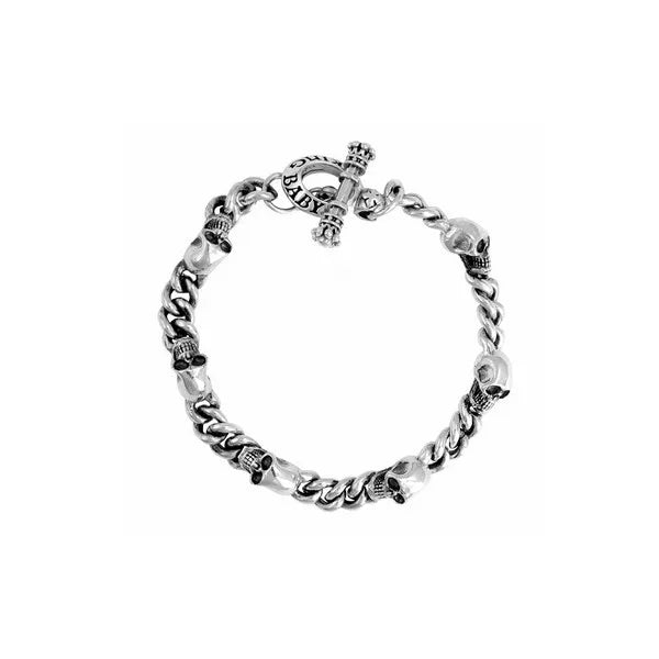 2mm Chain Bracelet W/ Integrated Skulls