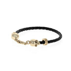10k Gold Thin Braided Leather Hamlet Skull Bracelet