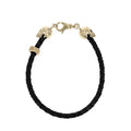 10k Gold Thin Braided Leather Hamlet Skull Bracelet