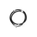Thin Braided Black Leather W/ Hamlet Skulls Double Wrap Bracelet