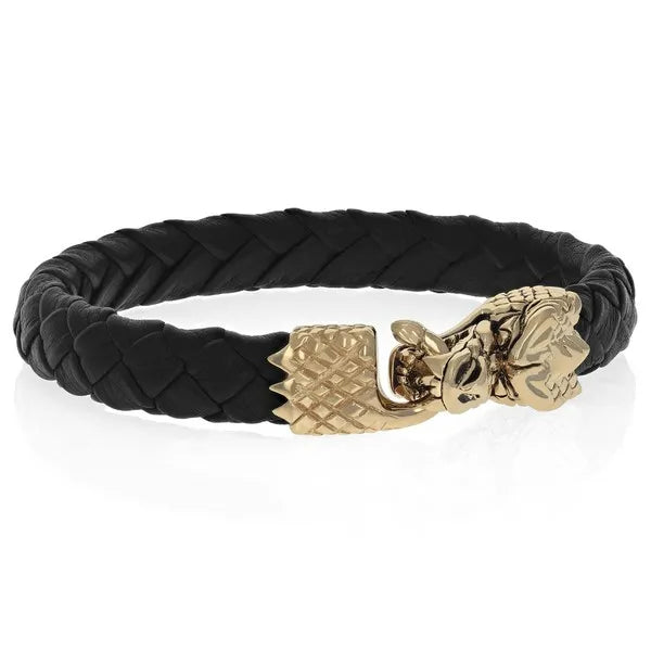 Leather Bracelet With Small 10k Gold Dragon Clasp
